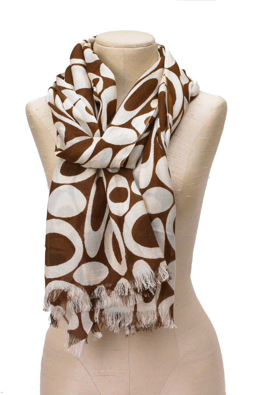 Brown and white hoop scarf w/